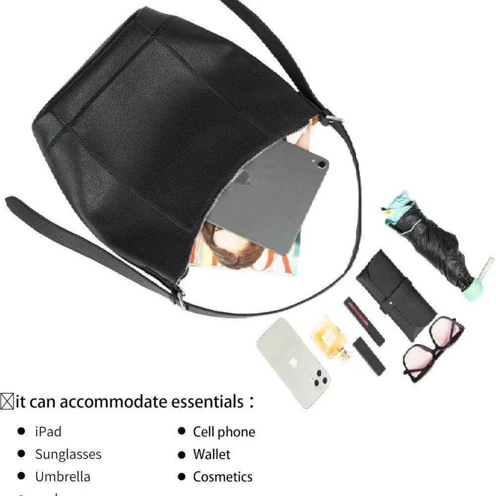 Leather Hobo Crossbody Bag Adjustable Strap Spacious Womens Handbag